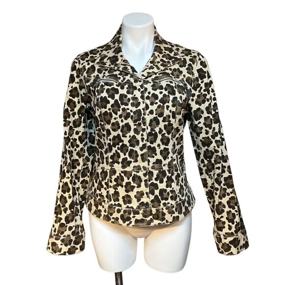 Y2K Leopard Print Tailored Denim Jacket Brown Tan Medium - Picture 1 of 5